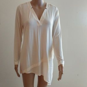 WHBM long sleeved asymetrical v-neck blouse